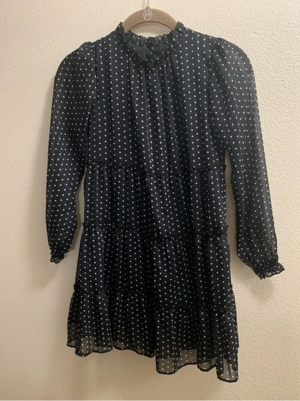 Art Class Polka Dot Chiffon Tiered Party Dress Size 7/8 Black White Recital
